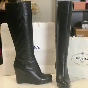 PRADA leather wedge boots